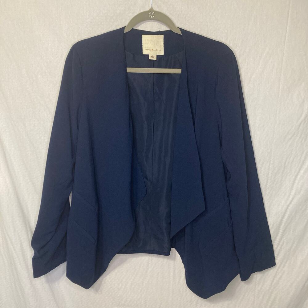 Mercer & Madison Women's  Size Large Navy Blue Waterfall Open Front Lined Blazer